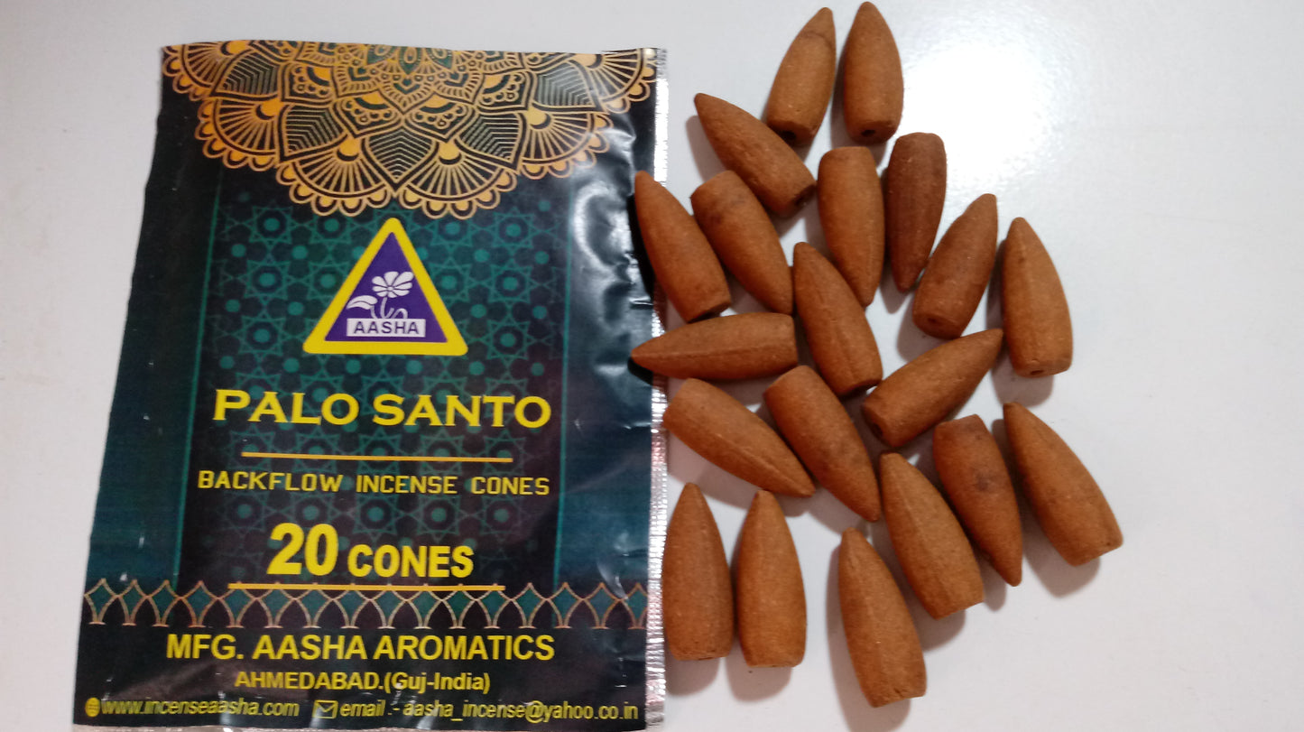 Aasha Palo Santo Back Flow Incense Cones-1 Inch-20 Cones