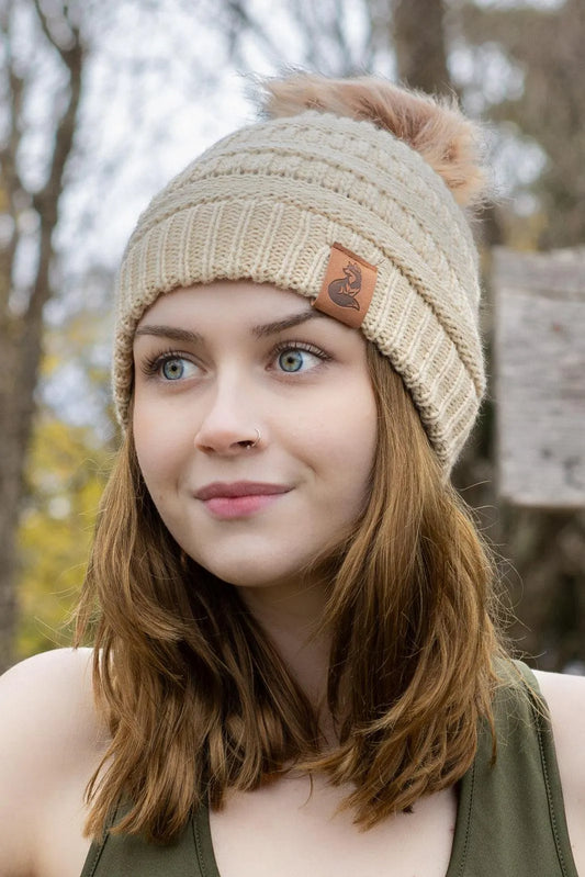 Biscotti Ribbed Knit Hat with Pom