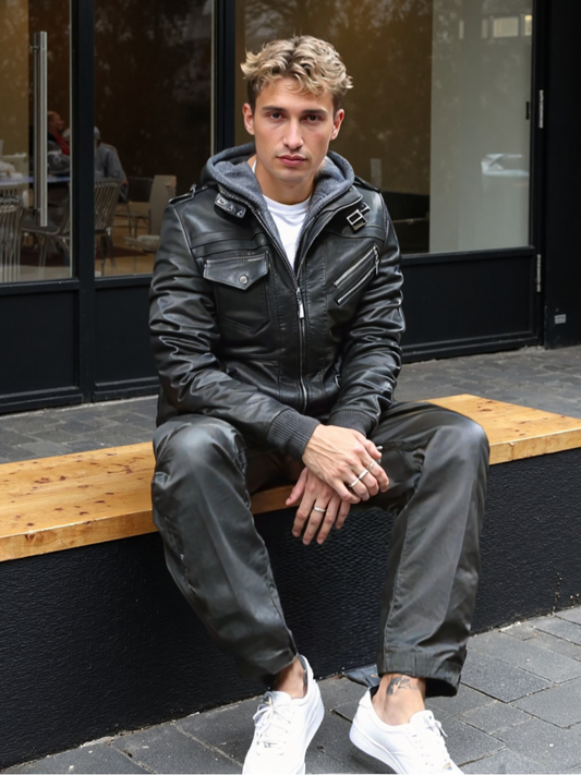 Mens Biker Jacket Mens Hooded Faux Leather Biker Jacket NDCLAM600079F-BLK-S 86 $ Coats Onetify Stew's Incense