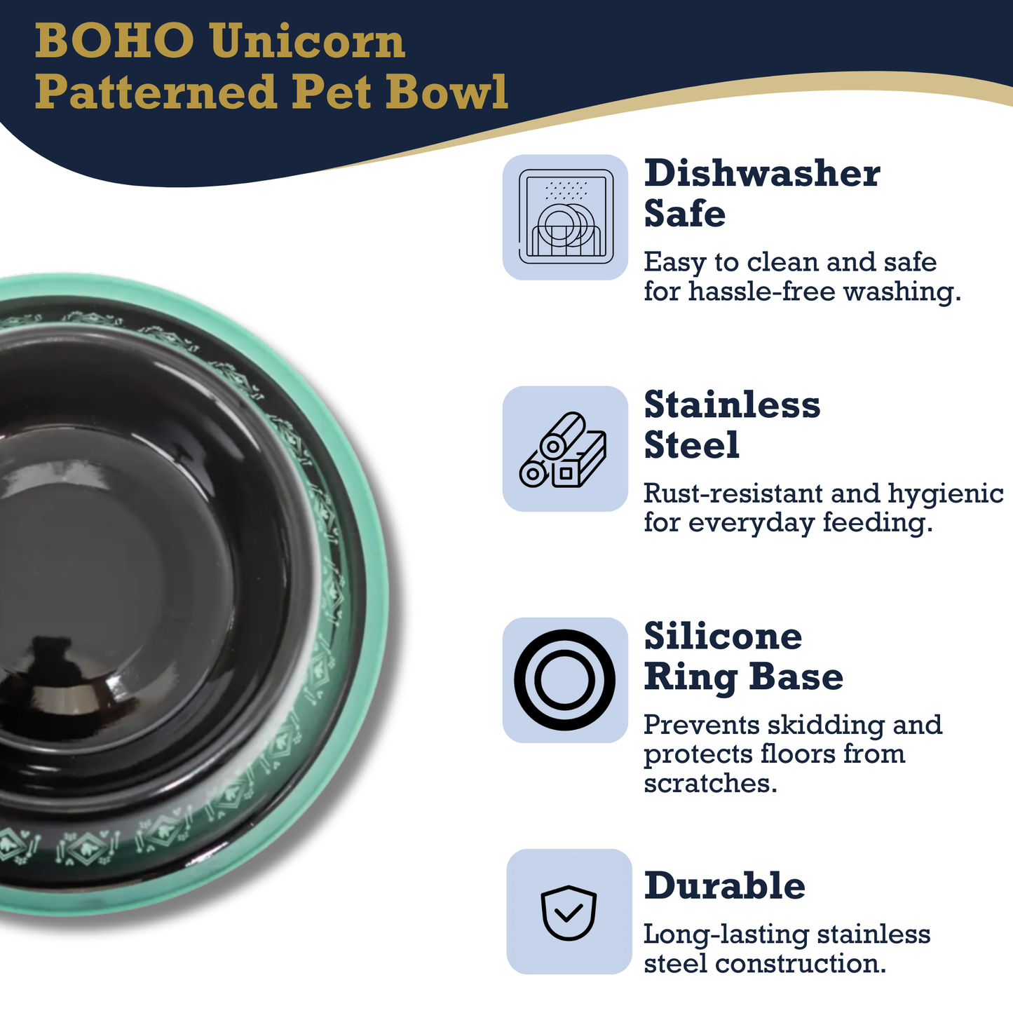 Bowl Non-Skid Boho Stainless Steel Dog Bowl – with Whimsical Unicorn Design, Silicone Base for Medium Dogs – 24oz BWL005 12 $ Pet Lovers Store American Pet Supplies Stew's Incense