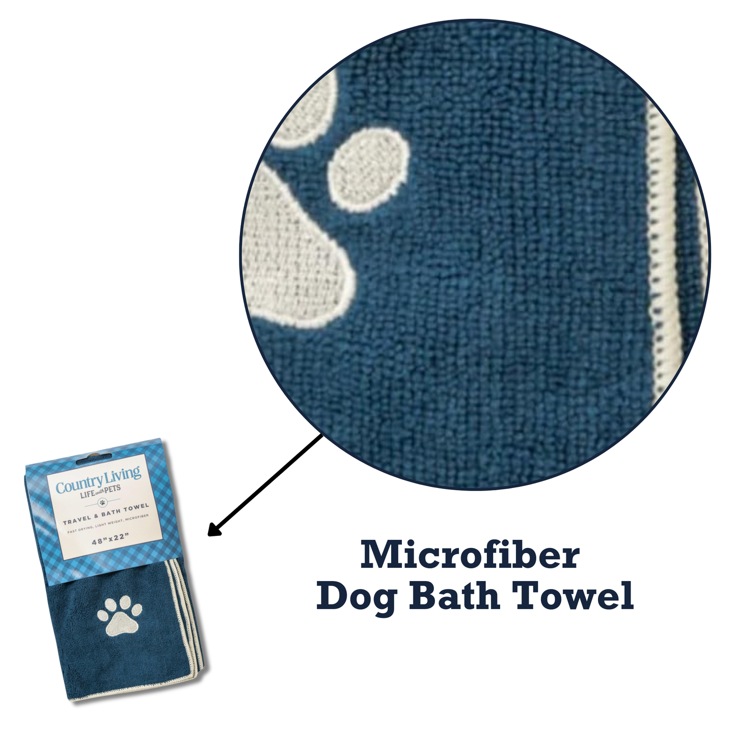Towels Country Living Large Marine Blue Microfiber Dog Bath Towel with Embroidered Paw Print CL-1005 14 $ Pet Lovers Store American Pet Supplies Stew's Incense