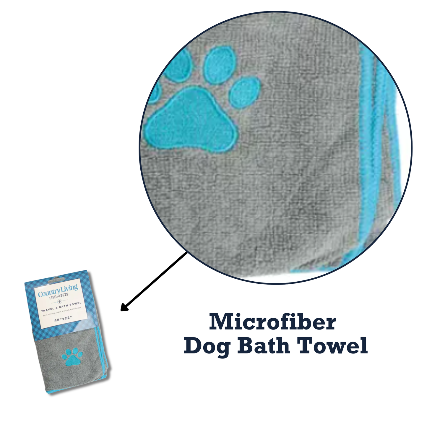 Towels Country Living Large Gray Microfiber Dog Bath Towel with Teal Embroidered Paw Print CL-1006 14 $ Pet Lovers Store American Pet Supplies Stew's Incense