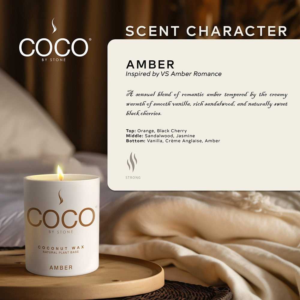 COCO Candle Amber Natural Coconut Apricot Wax Candle COCO6AM 24 $ Shop All Stone Candles Stew's Incense