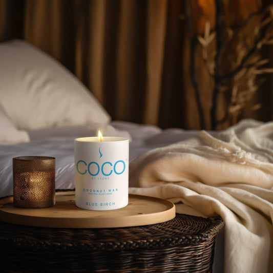 COCO Candle Blue Birch Natural Coconut Apricot Wax Candle COCO6BB 24 $ Stone Candles Stew's Incense