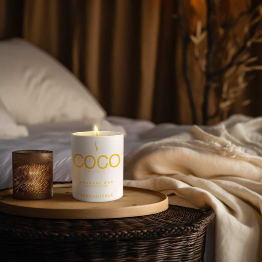COCO Candle Honeysuckle Natural Coconut Apricot Wax Candle COCO6HO 24 $ Candles Stone Candles Stew's Incense