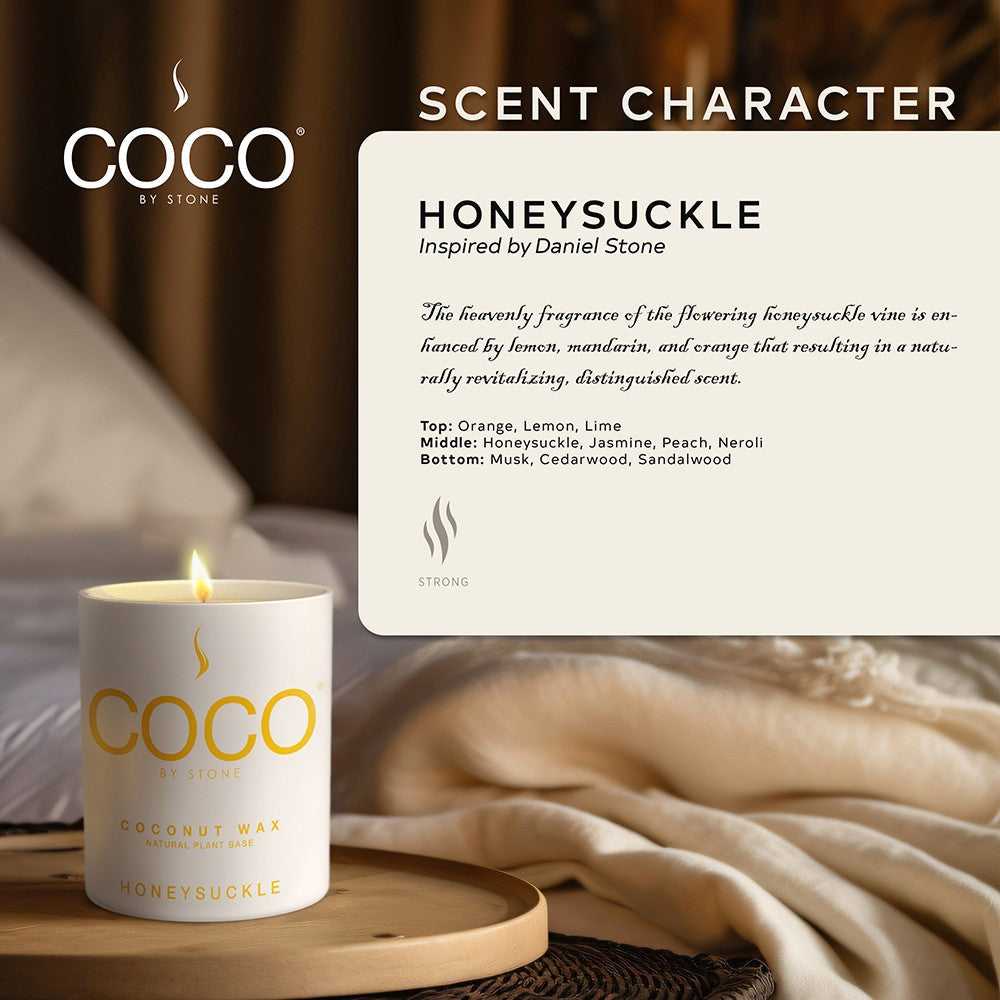 COCO Candle Honeysuckle Natural Coconut Apricot Wax Candle COCO6HO 24 $ Candles Stone Candles Stew's Incense