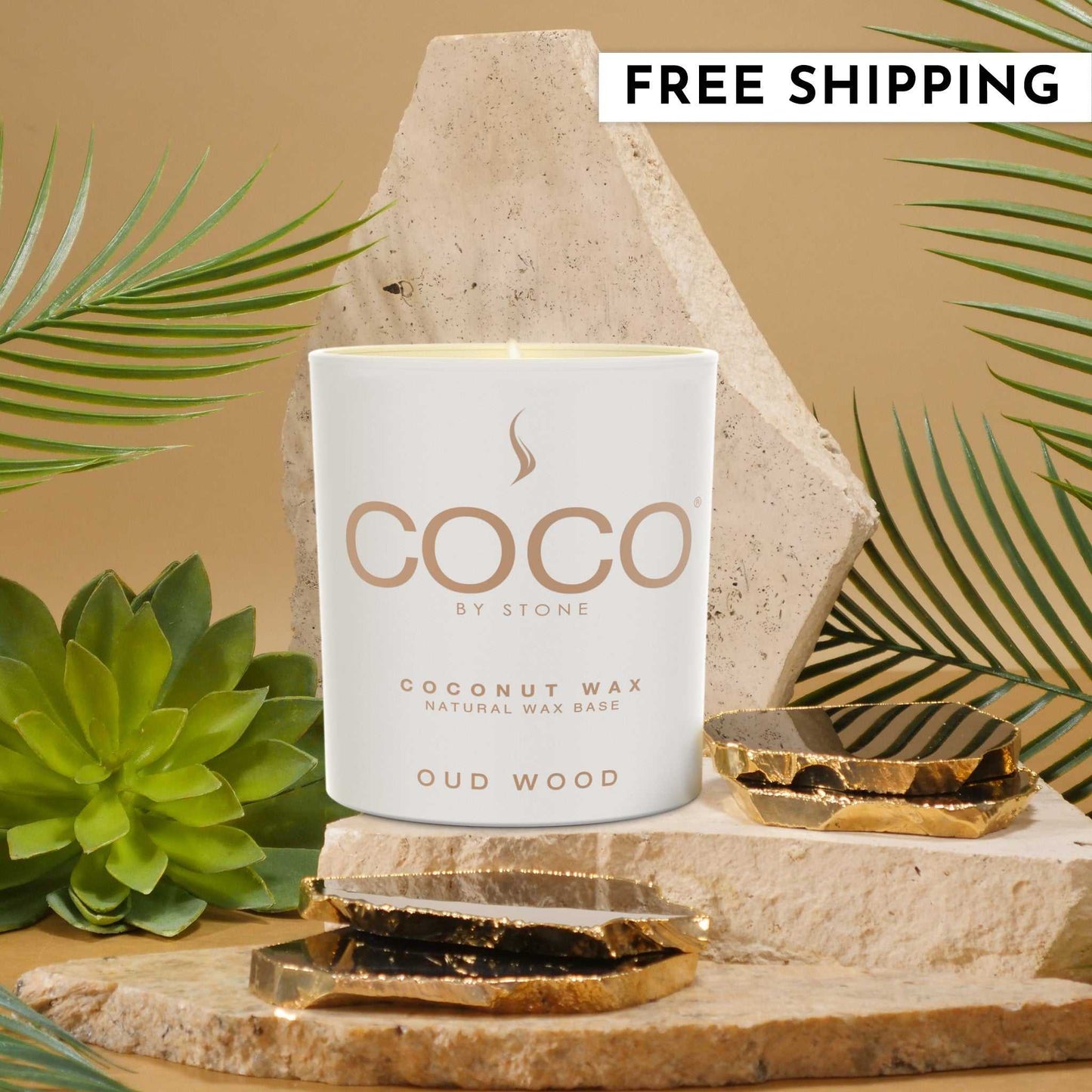 COCO Candle Oud Wood Natural Coconut Apricot Wax Candle COCO6OW 24 $ Candles Stone Candles Stew's Incense