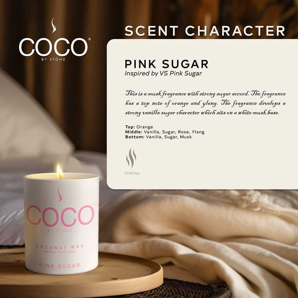 COCO Candle Pink Sugar Natural Coconut Apricot Wax Candle COCO6PS 24 $ Candles Stone Candles Stew's Incense