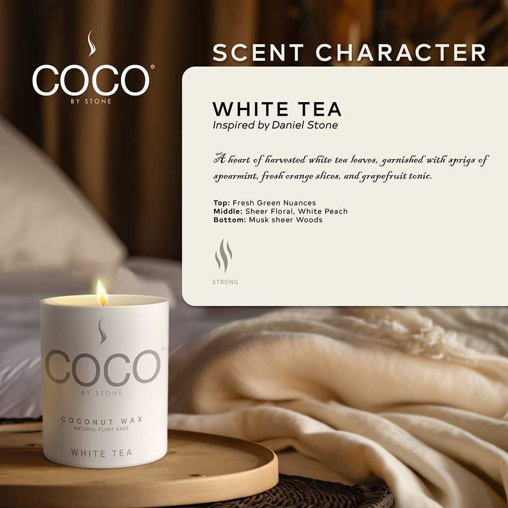 COCO Candle White Tea Natural Coconut Apricot Wax Candle COCO6WT 24 $ Candles Stone Candles Stew's Incense