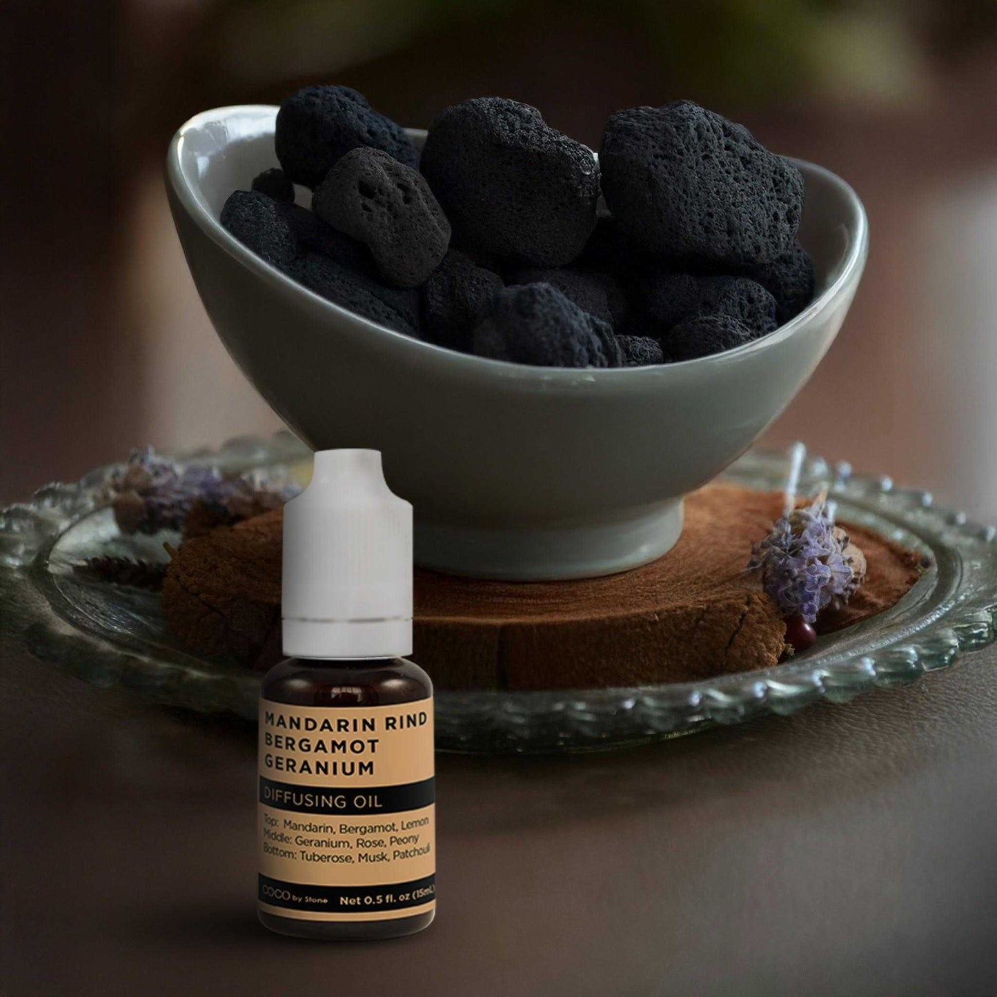 COCO by Stone - Diffusing Oil Diffusing Oil (Mandarin Rind | Bergamot | Geranium) COCO-DO-MRBG 16 $ Lava Rock Diffusers Stone Candles Stew's Incense