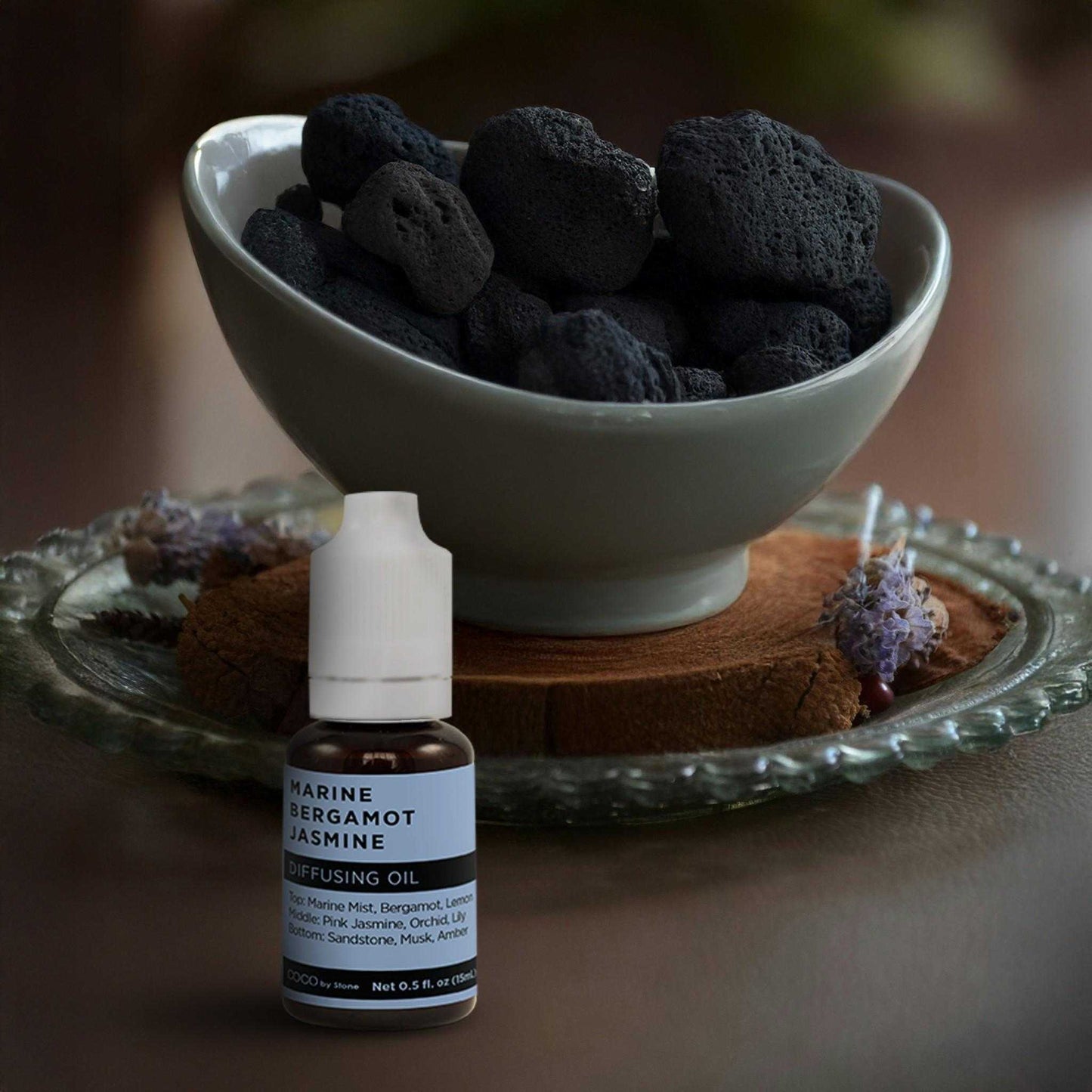 COCO by Stone - Diffusing Oil Diffusing Oil (Marine | Bergamot | Jasmine) COCO-DO-MBJ 16 $ Lava Rock Diffusers Stone Candles Stew's Incense