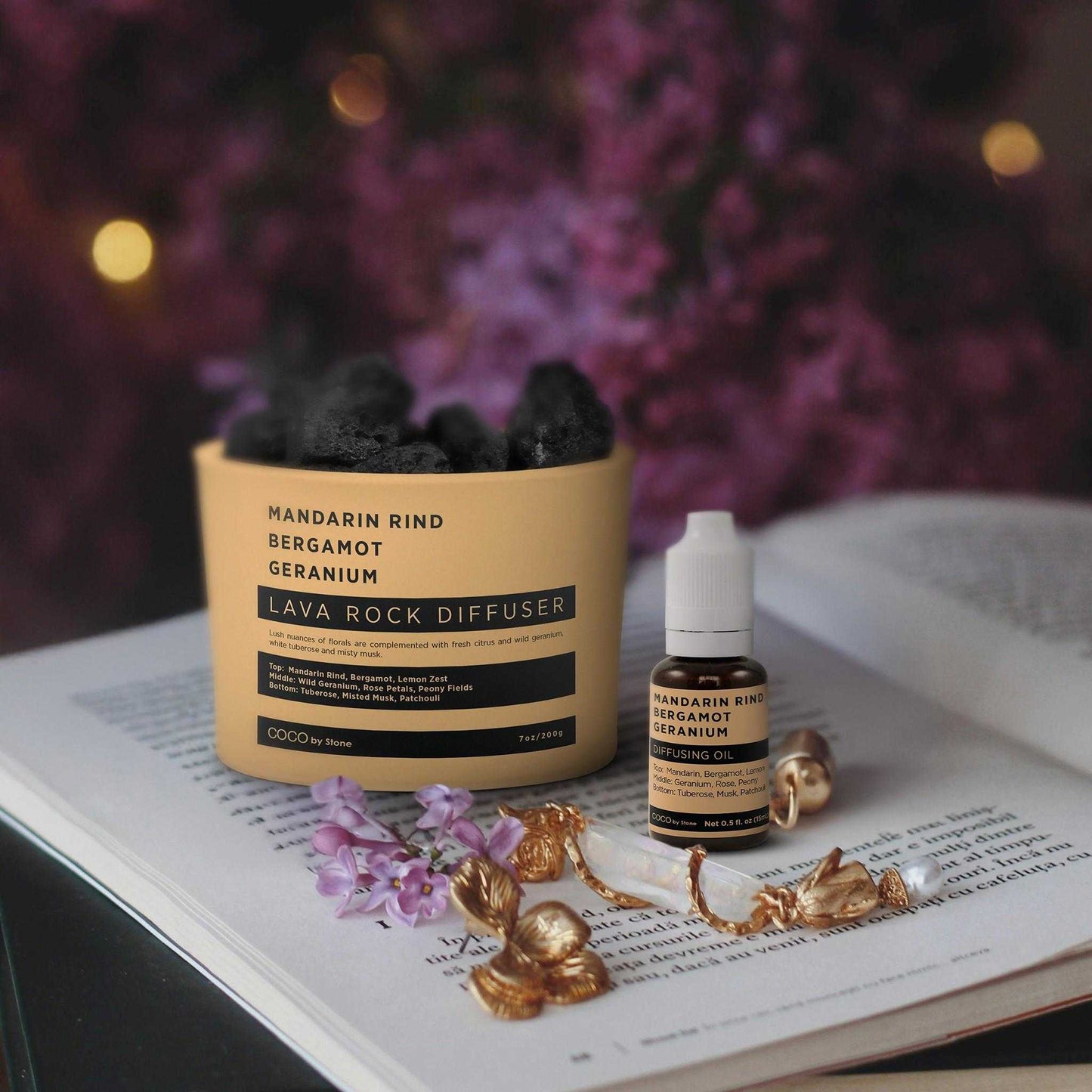 COCO by Stone - Diffusing Oil Diffusing Oil (Mandarin Rind | Bergamot | Geranium) COCO-DO-MRBG 16 $ Lava Rock Diffusers Stone Candles Stew's Incense