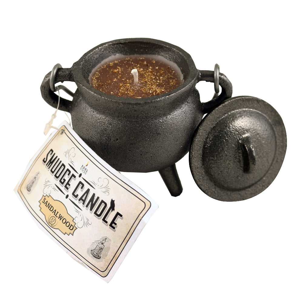 Candle Sandalwood Smudge Candle in Cast Iron Cauldron 91896 22 $ Shop All The Witches Sage LLC Stew's Incense