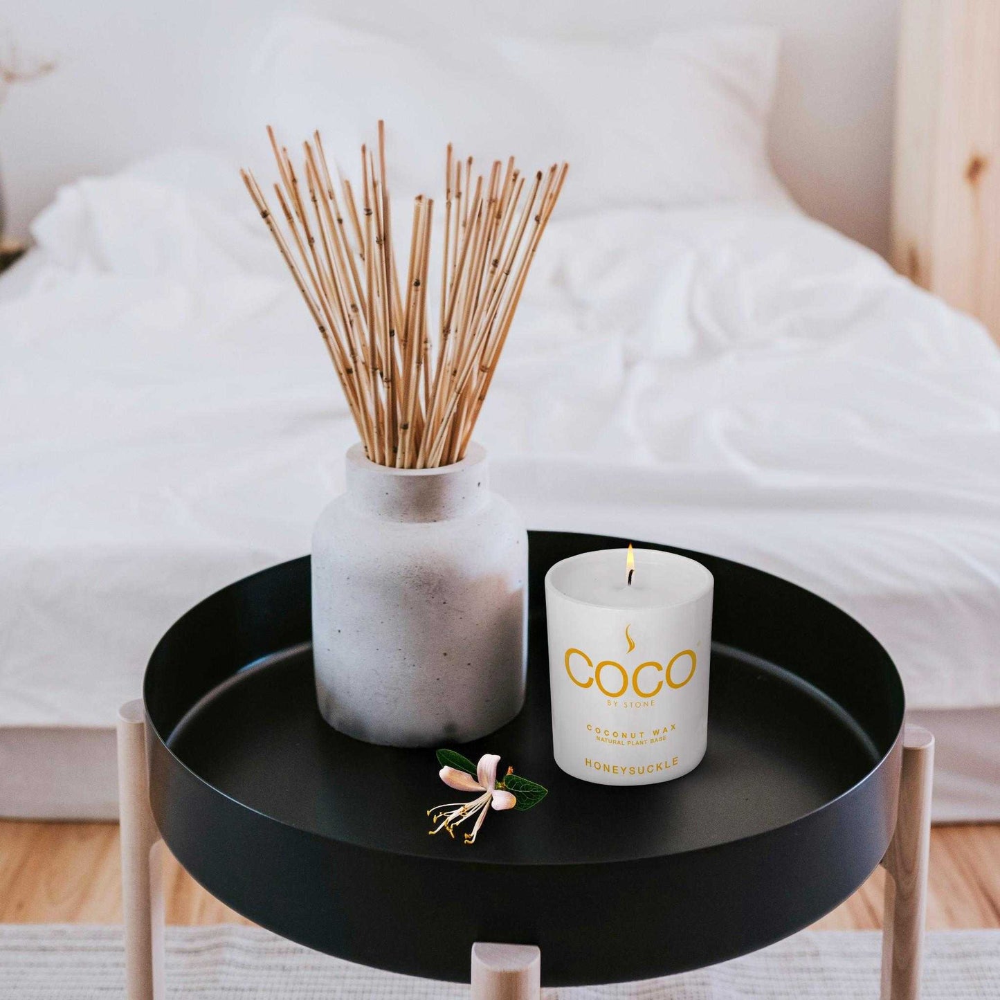 COCO Candle Honeysuckle Natural Coconut Apricot Wax Candle COCO6HO 24 $ Candles Stone Candles Stew's Incense