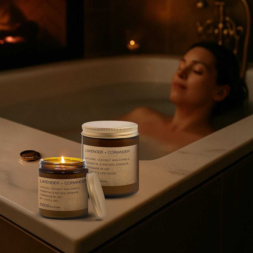 COCO Self Care - Candles 3.5oz Lavender + Coriander Natural Coconut Apricot Wax Candle CN3LAV 22 $ Candles Stone Candles Stew's Incense