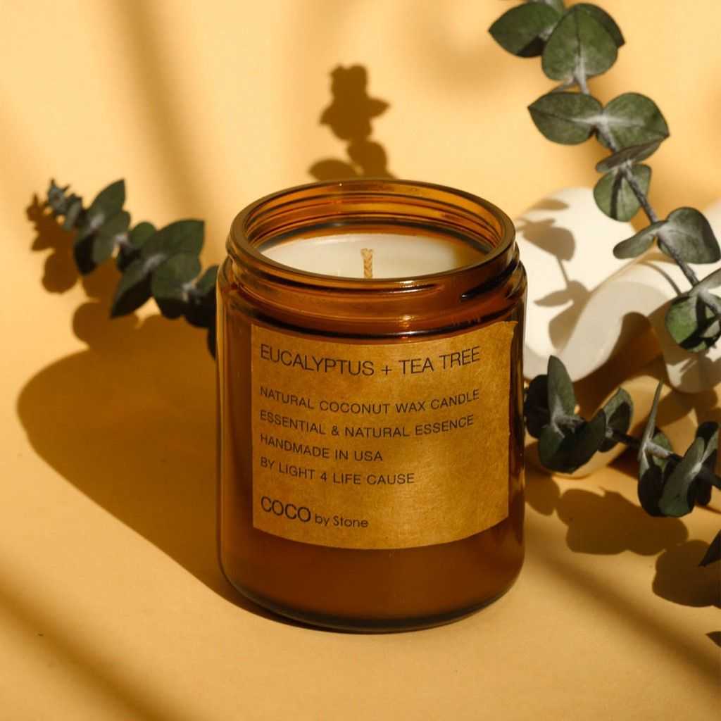 COCO Self Care - Candles 3.5oz Eucalyptus + Tea Tree Natural Coconut Apricot Wax Candle CN3EUC 22 $ Shop All Stone Candles Stew's Incense