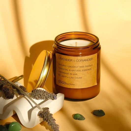 COCO Self Care - Candles 7.2oz Lavender + Coriander Natural Coconut Apricot Wax Candle CN7LAV 27 $ Candles Stone Candles Stew's Incense