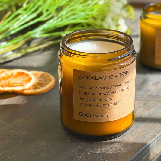 COCO Self Care - Candles 7.2oz Sandalwood + Teak Natural Coconut Apricot Wax Candle CN7BER 27 $ Candles Stone Candles Stew's Incense