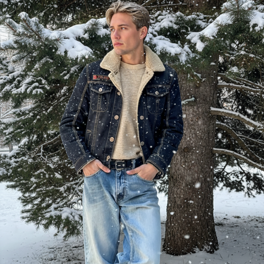 Men Jackets Mens Denim Jean Jacket in Black with Inner Faux Fur OPMJ12162BFY-BLK-S 136 $ Coats Onetify Stew's Incense