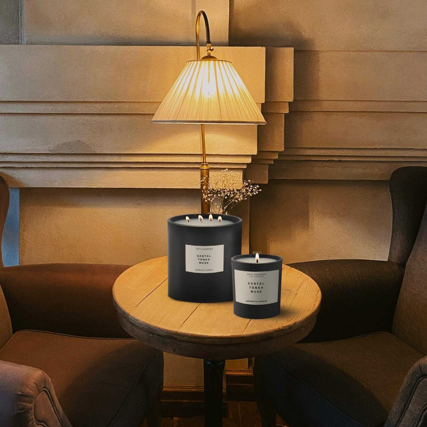 Environment - Candle (Hotel Aromatics) 8oz Santal | Tonka | Musk Candle with Lid and Box (Inspired by Le Labo Santal® and 1 Hotel®) EN-CAN8-1HOTEL 48 $ Candles Stone Candles Stew's Incense