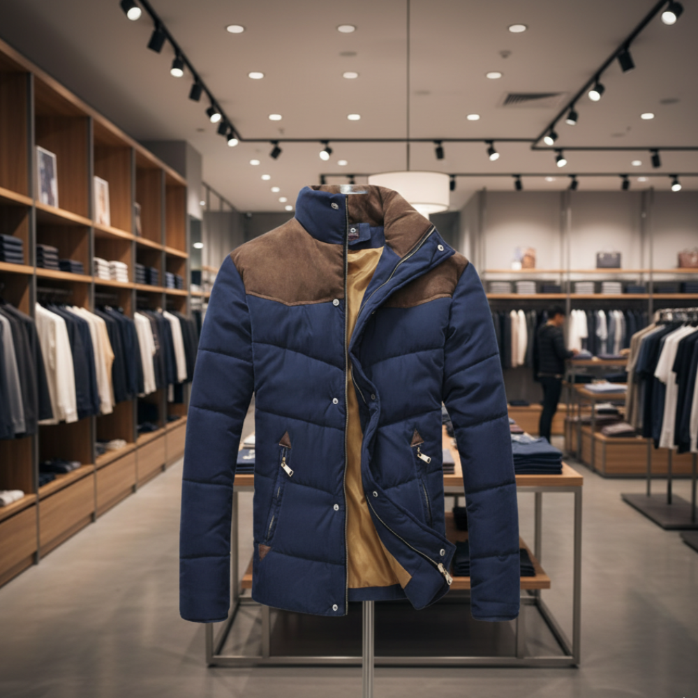 Men Coats Mens Stand Collar Puffer Jacket in Navy Blue OPSJ1204A1-NVY-S 79 $ Coats Onetify Stew's Incense