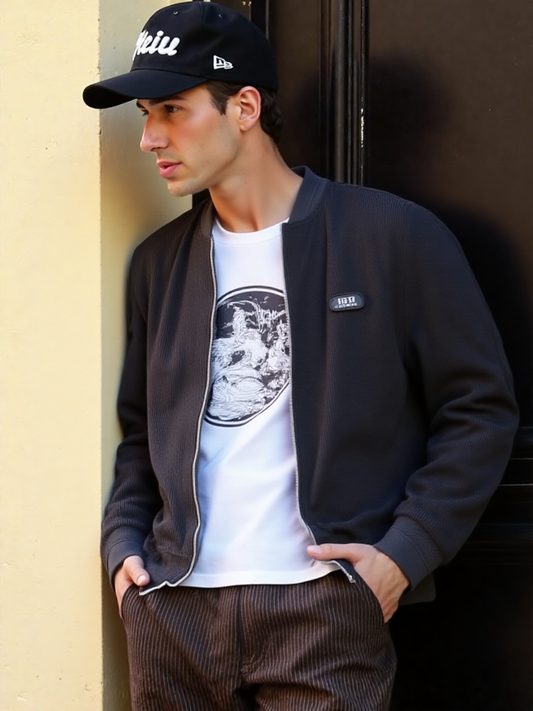 Men Jacket Promo 2025 Mens Round Collar Winter Zipped Up Elbow Patch Jacket CSY093850EBM1-KHK-S 86 $ Coats Onetify Stew's Incense