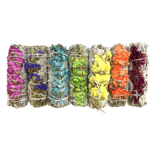 smudge sticks Gift Pack - 7 White Sage with Sinuata Flower Smudge Sticks 3-4" (Chakra Colors) 89250 (SAGE-08) 23 $ Shop All The Witches Sage LLC Stew's Incense