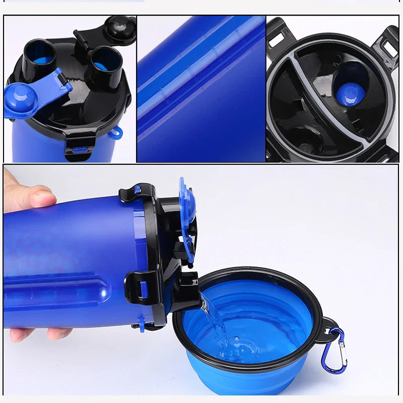 2 in 1 Portable Pet Water Food Container with Folding Silicone Dog Bowls Outdoor Travel Cat Dog Supplies Feeder Cup Water Bottle