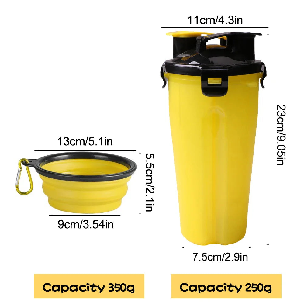 2 in 1 Portable Pet Water Food Container with Folding Silicone Dog Bowls Outdoor Travel Cat Dog Supplies Feeder Cup Water Bottle