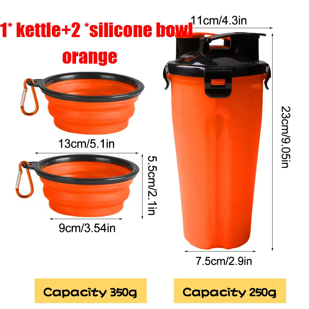 2 in 1 Portable Pet Water Food Container with Folding Silicone Dog Bowls Outdoor Travel Cat Dog Supplies Feeder Cup Water Bottle
