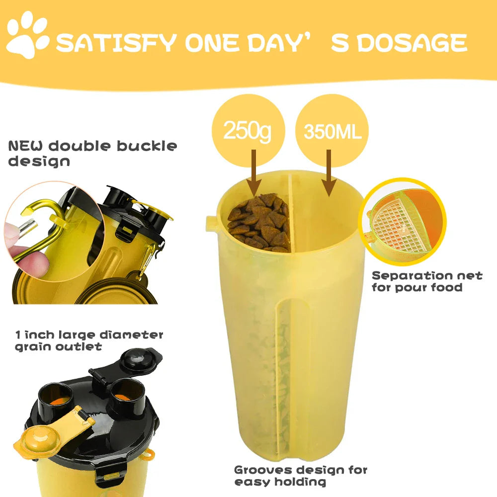 2 in 1 Portable Pet Water Food Container with Folding Silicone Dog Bowls Outdoor Travel Cat Dog Supplies Feeder Cup Water Bottle