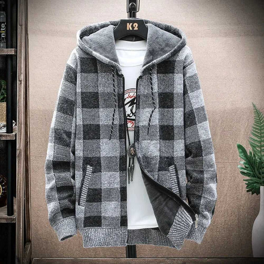 Men Jackets Mens Hooded Plaid Zipped Up Jacket ONFYMHJ051024I9-AGRN-M 59 $ Coats Onetify Stew's Incense