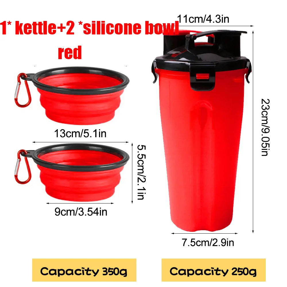 2 in 1 Portable Pet Water Food Container with Folding Silicone Dog Bowls Outdoor Travel Cat Dog Supplies Feeder Cup Water Bottle