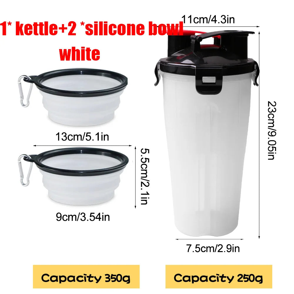 2 in 1 Portable Pet Water Food Container with Folding Silicone Dog Bowls Outdoor Travel Cat Dog Supplies Feeder Cup Water Bottle