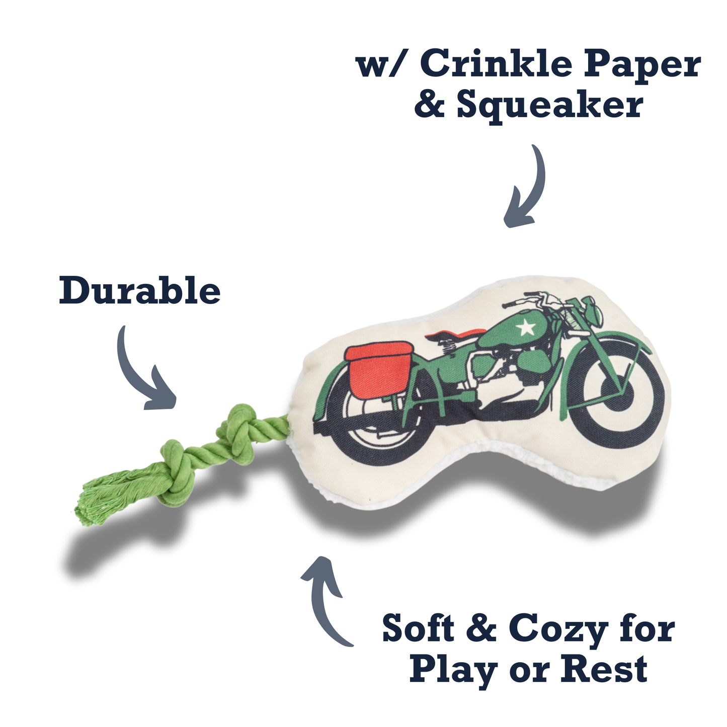 Canvas Plush Country Living Retro Army Motorcycle with Squeaker & Crinkle Paper Plush Dog Toy HOM230 14 $ Pet Lovers Store American Pet Supplies Stew's Incense