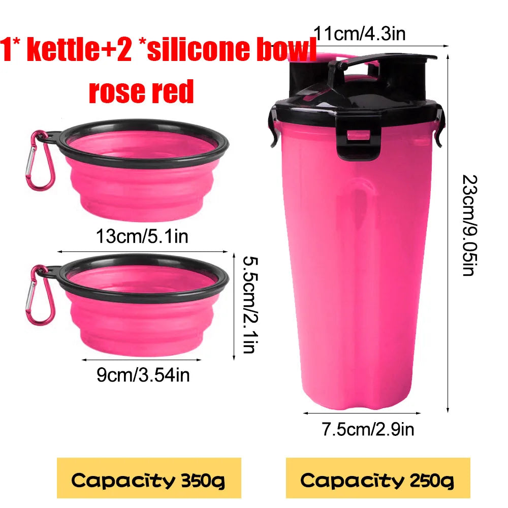 2 in 1 Portable Pet Water Food Container with Folding Silicone Dog Bowls Outdoor Travel Cat Dog Supplies Feeder Cup Water Bottle