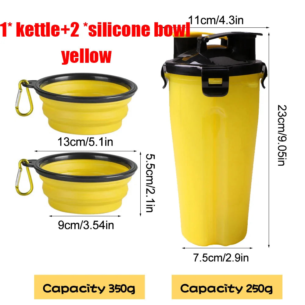 2 in 1 Portable Pet Water Food Container with Folding Silicone Dog Bowls Outdoor Travel Cat Dog Supplies Feeder Cup Water Bottle