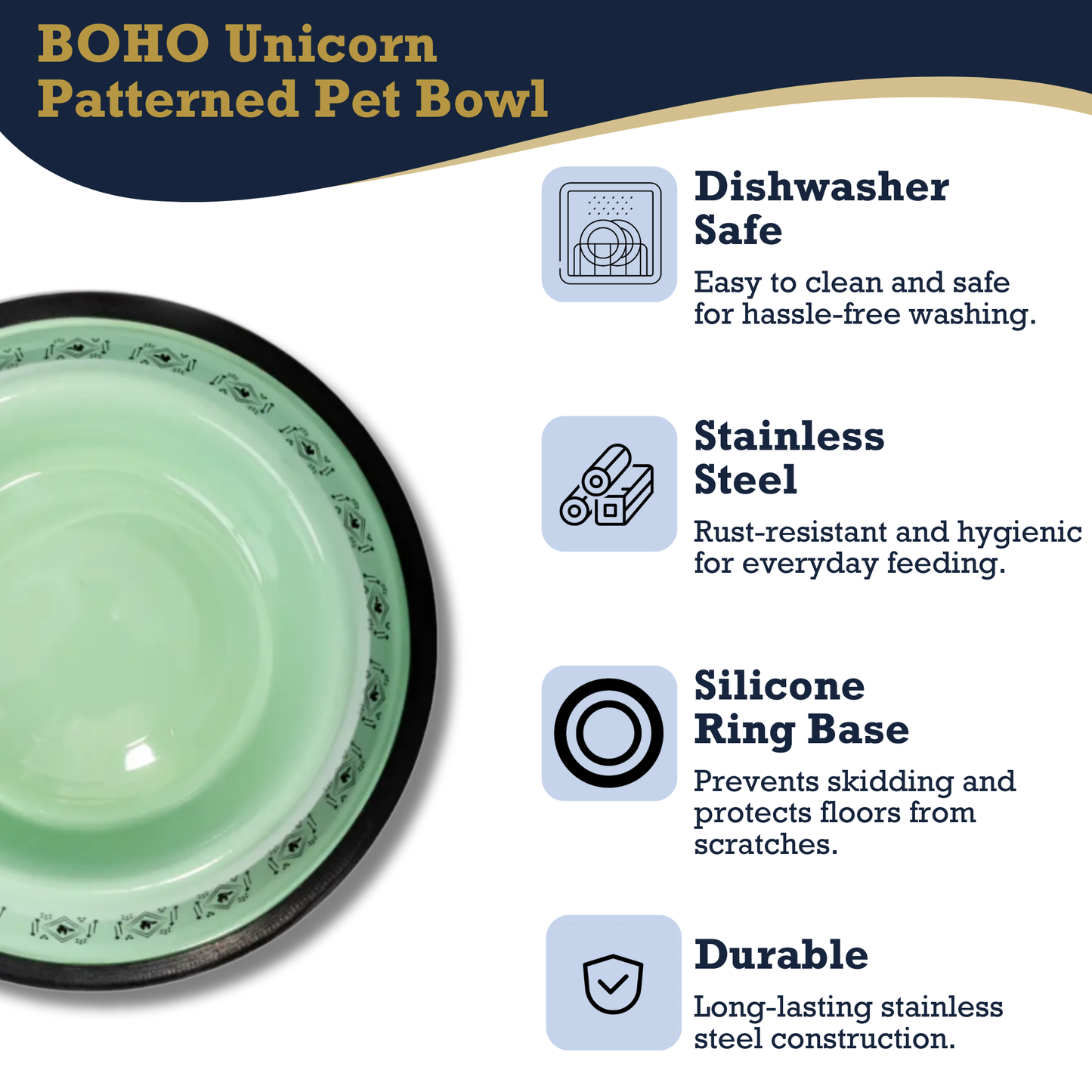 Bowl Non-Skid Boho Stainless Steel Dog Bowl – with Whimsical Unicorn Design, Silicone Base for Medium Dogs – 24oz BWL005 12 $ Pet Lovers Store American Pet Supplies Stew's Incense