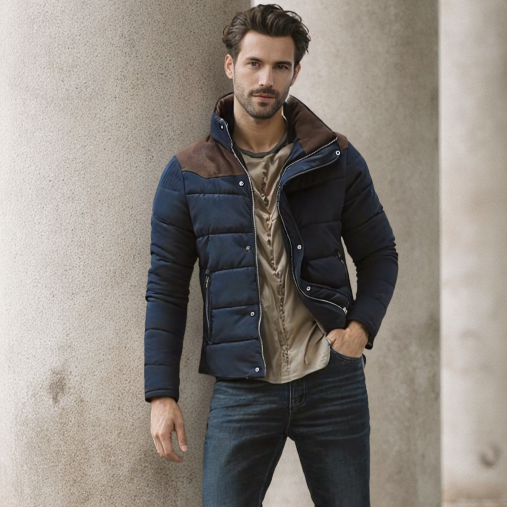 Men Coats Mens Stand Collar Puffer Jacket in Navy Blue OPSJ1204A1-NVY-S 79 $ Coats Onetify Stew's Incense