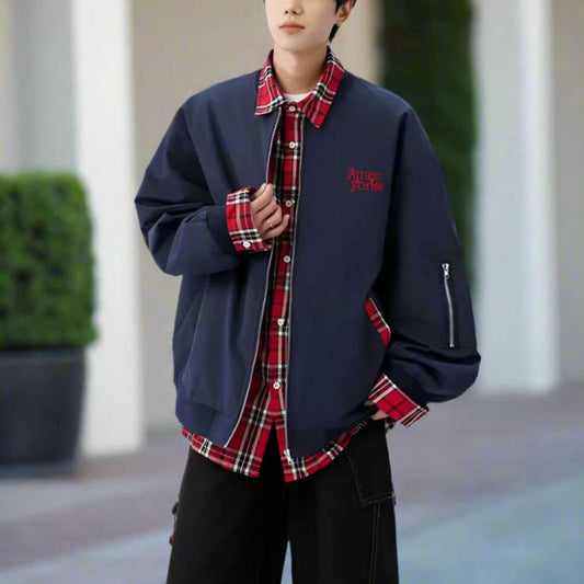 Men Jackets Mens Layered Look Jacket with Red Plaid Details ONFYMS250806M3N4-S 79 $ Coats Onetify Stew's Incense