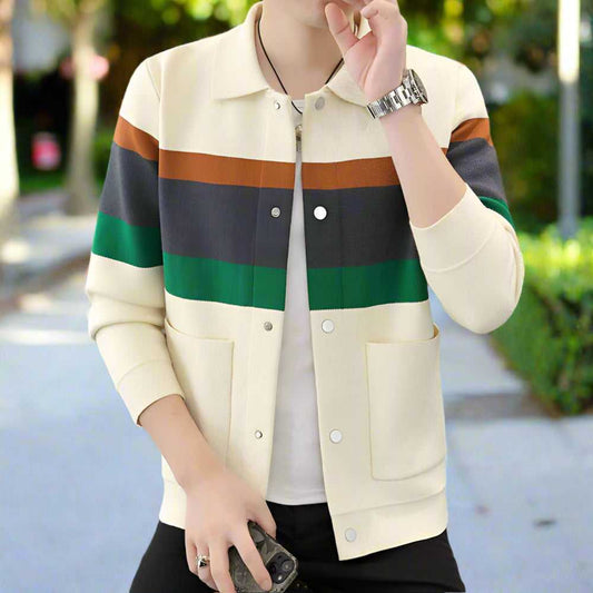 Men Sweaters and Cardigans Mens Color Stripped Cardigan ONFYMS250808C7D6-ORG-XS 69 $ Coats Onetify Stew's Incense