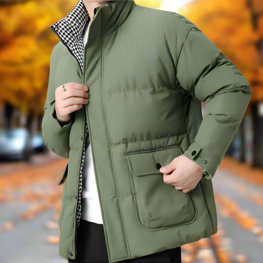 Men Jackets Mens Houndstooth Kining Puffer Jacket ONMC241030B2C3-KHK-M 136 $ Coats Onetify Stew's Incense