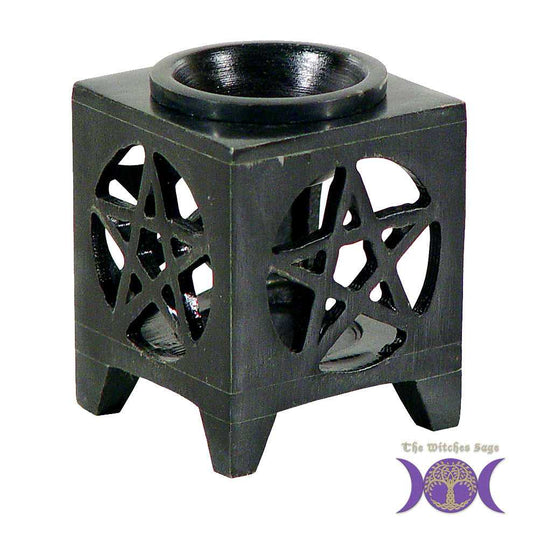 Oil Burner Soapstone Pentacle Oil diffuser - Black 08608 8 $ The Witches Sage LLC Stew's Incense