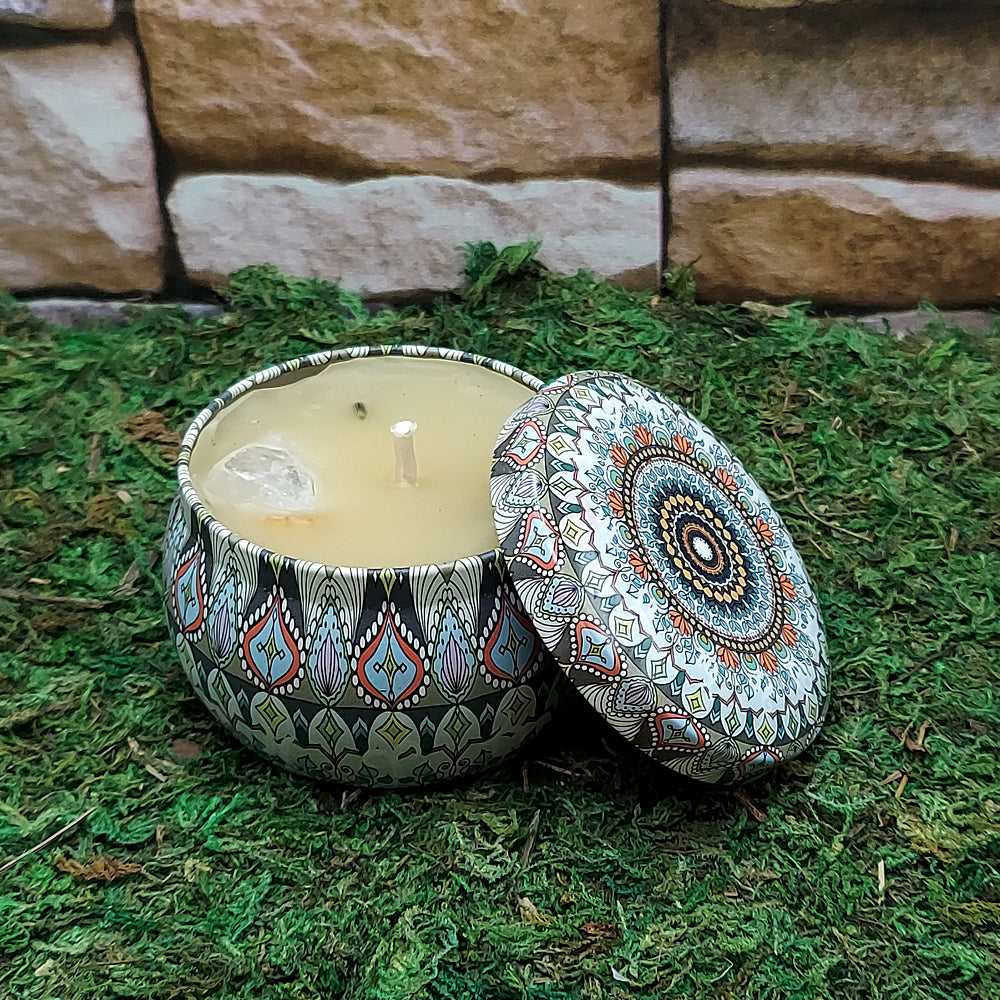 Candle Ritual Tin Candle w/Crystals 42253A 15 $ Shop All The Witches Sage LLC Stew's Incense