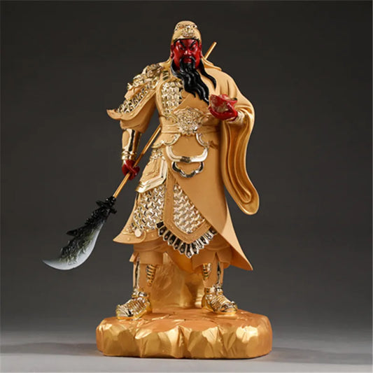 Buddhist Deity Guan Gong Statue - God of Wealth Home Decor Ornament Domineering Buddhism Figurine Guan Yu Worship Idol