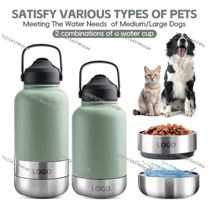 32 oz Portable Stainless Steel Pet Feeder 3-in-1 Style Outdoor Travel Bowl with Insulated Dog Water Bottle