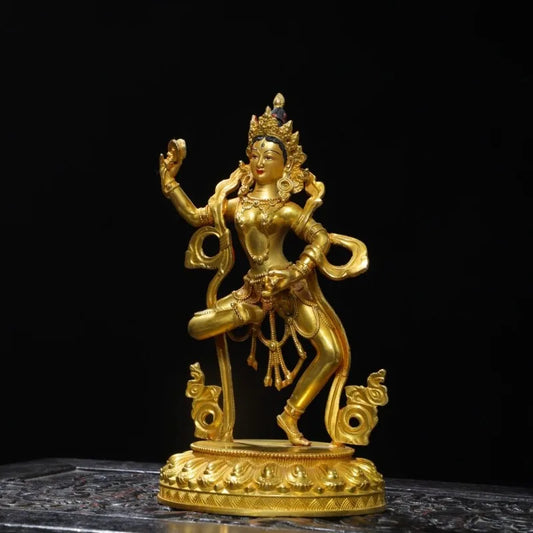 Nepal Gilded Copper Machig Labdron Statue - Wisdom Dakini Tibetan Buddhist Deity - Tantric Chod Lineage Figure (21cm / 8.3")