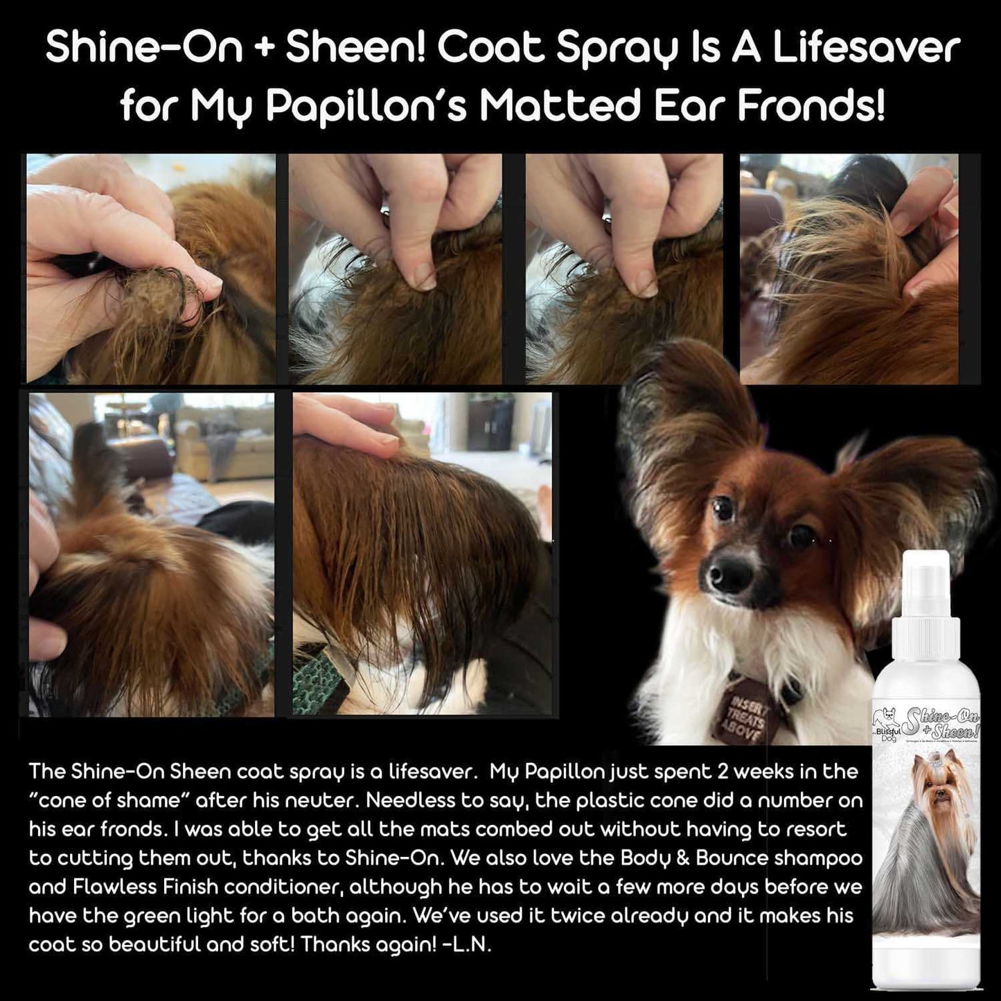 SPRAY Shine-On+Sheen Dog De-Tangling Coat Spray sku-34616473806 11 $ Pet Lovers Store The Blissful Dog Stew's Incense