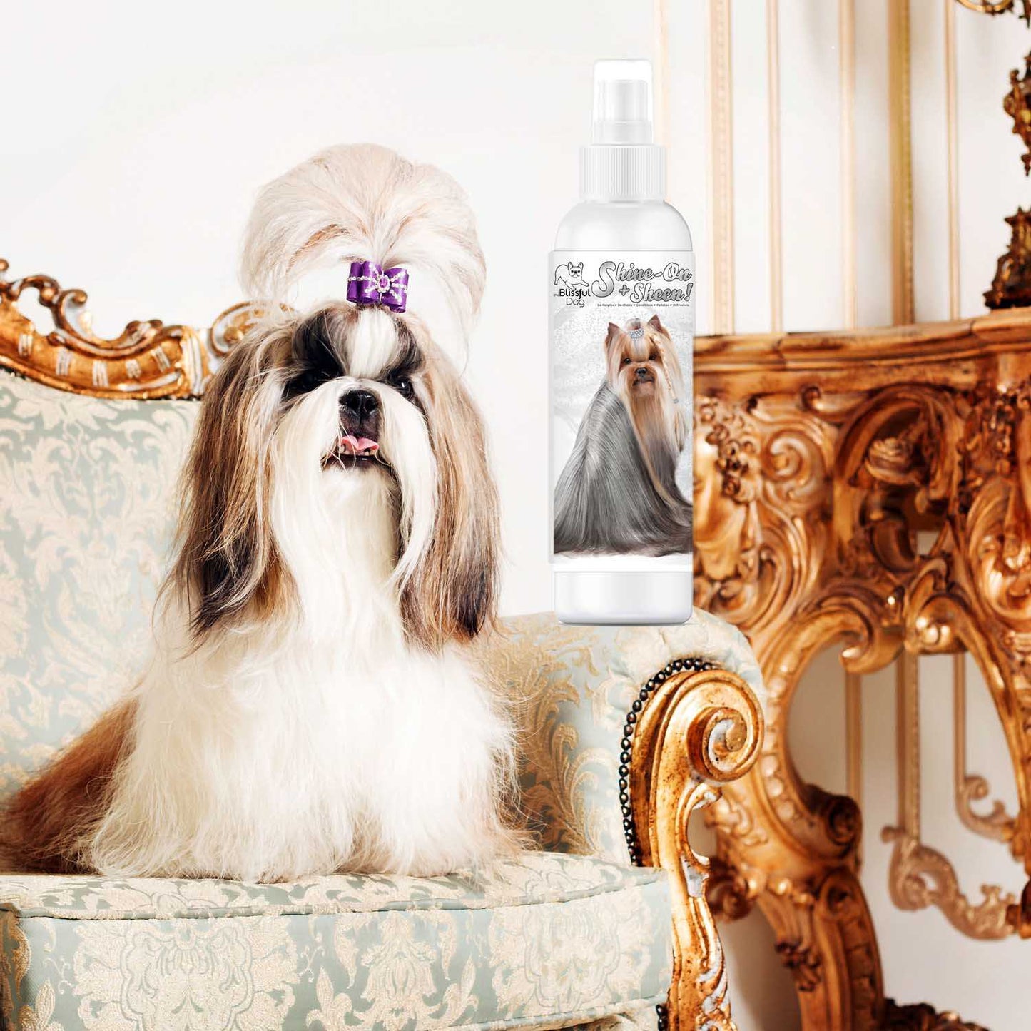 SPRAY Shine-On+Sheen Dog De-Tangling Coat Spray sku-34616473806 11 $ Pet Lovers Store The Blissful Dog Stew's Incense
