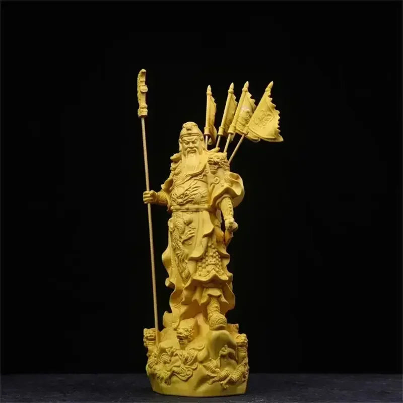 Boxwood God of Wealth Tv Characters Statue Five Banners Guan Yu Home Living Room Sculptures Decor